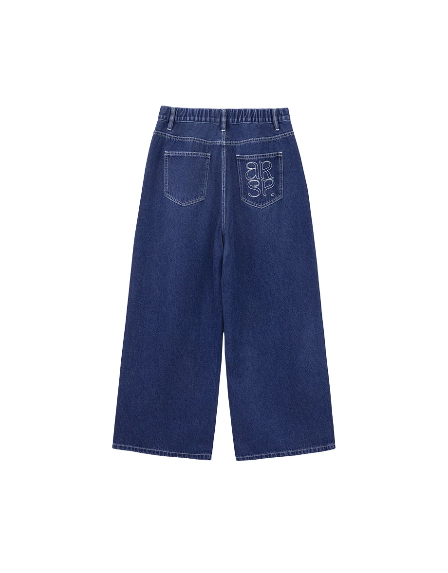 High Waist Wide Leg Jeans Denim Pants with Embroidered Logo Back Pocket High Waist Wide Leg Jeans Denim Pants with Embroidered Logo Back Pocket