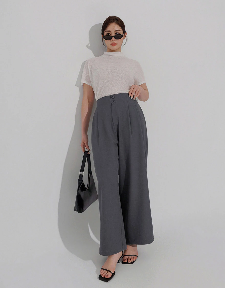 High Waist Double ButtonWrinkle Resistant Wide Leg Trousers High Waist Double ButtonWrinkle Resistant Wide Leg Trousers