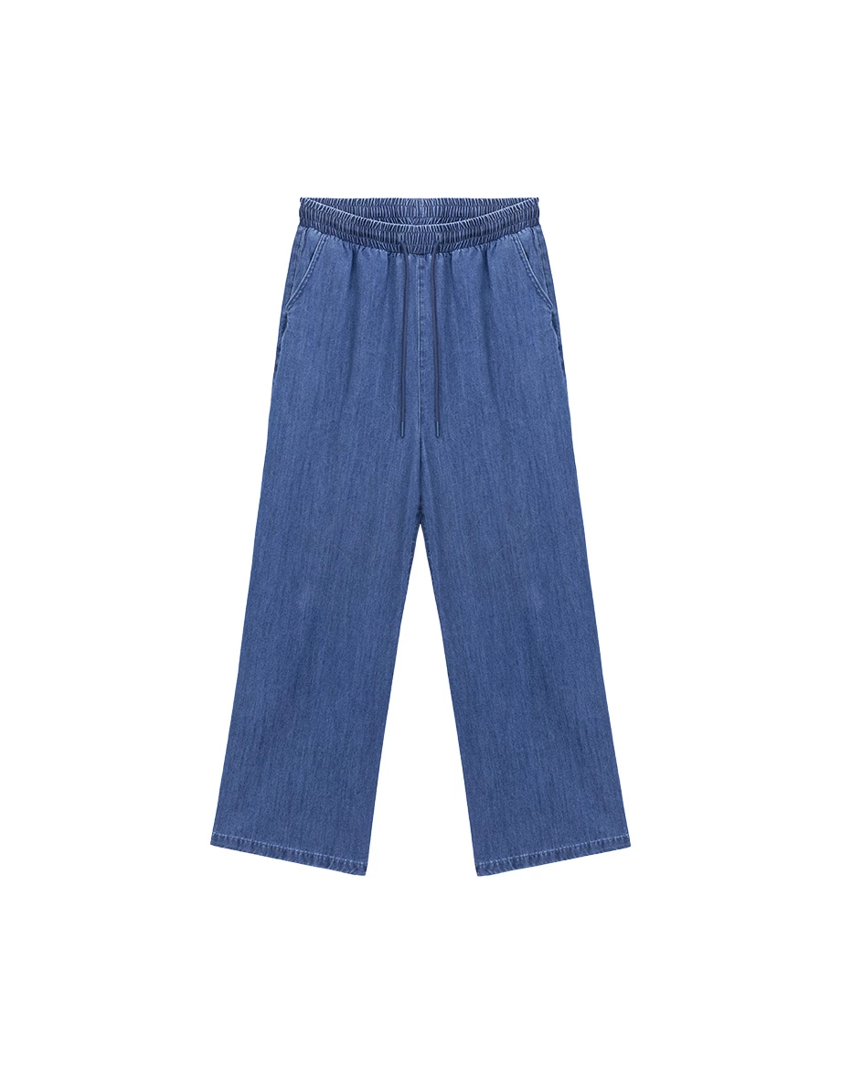 Adjustable Drawstring Waistband Wide Leg Jeans Denim Pants Adjustable Drawstring Waistband Wide Leg Jeans Denim Pants
