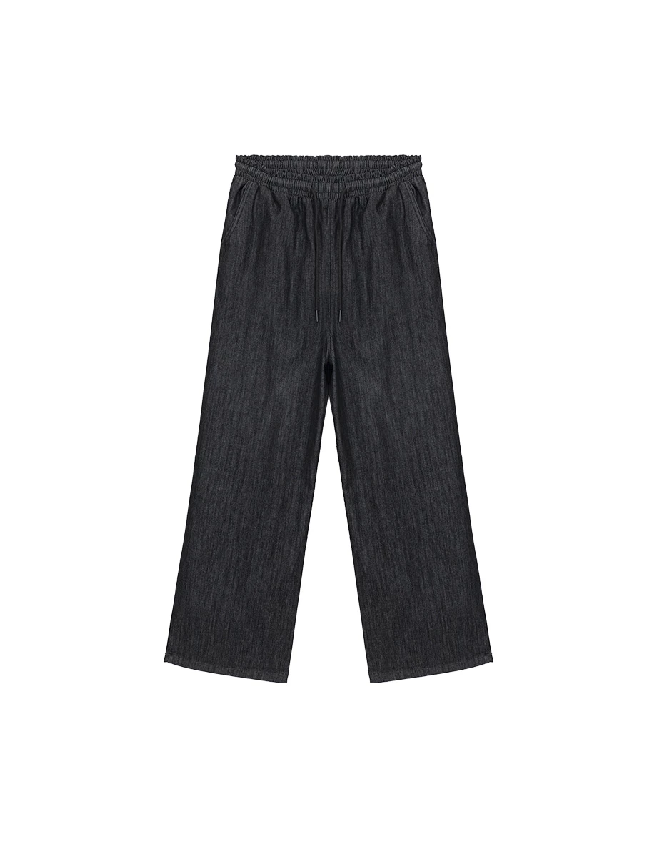 Adjustable Drawstring Waistband Wide Leg Jeans Denim Pants