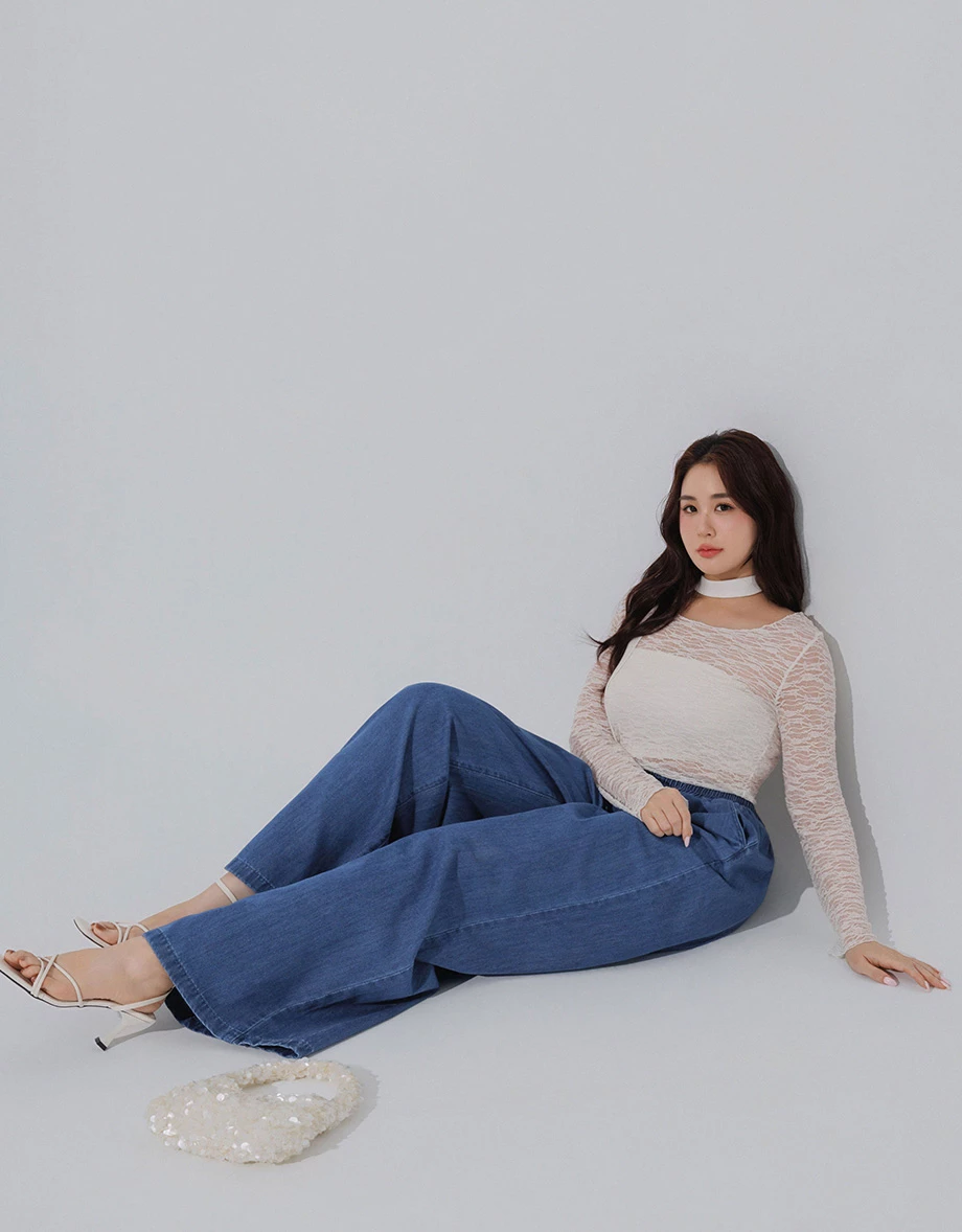 Adjustable Drawstring Waistband Wide Leg Jeans Denim Pants