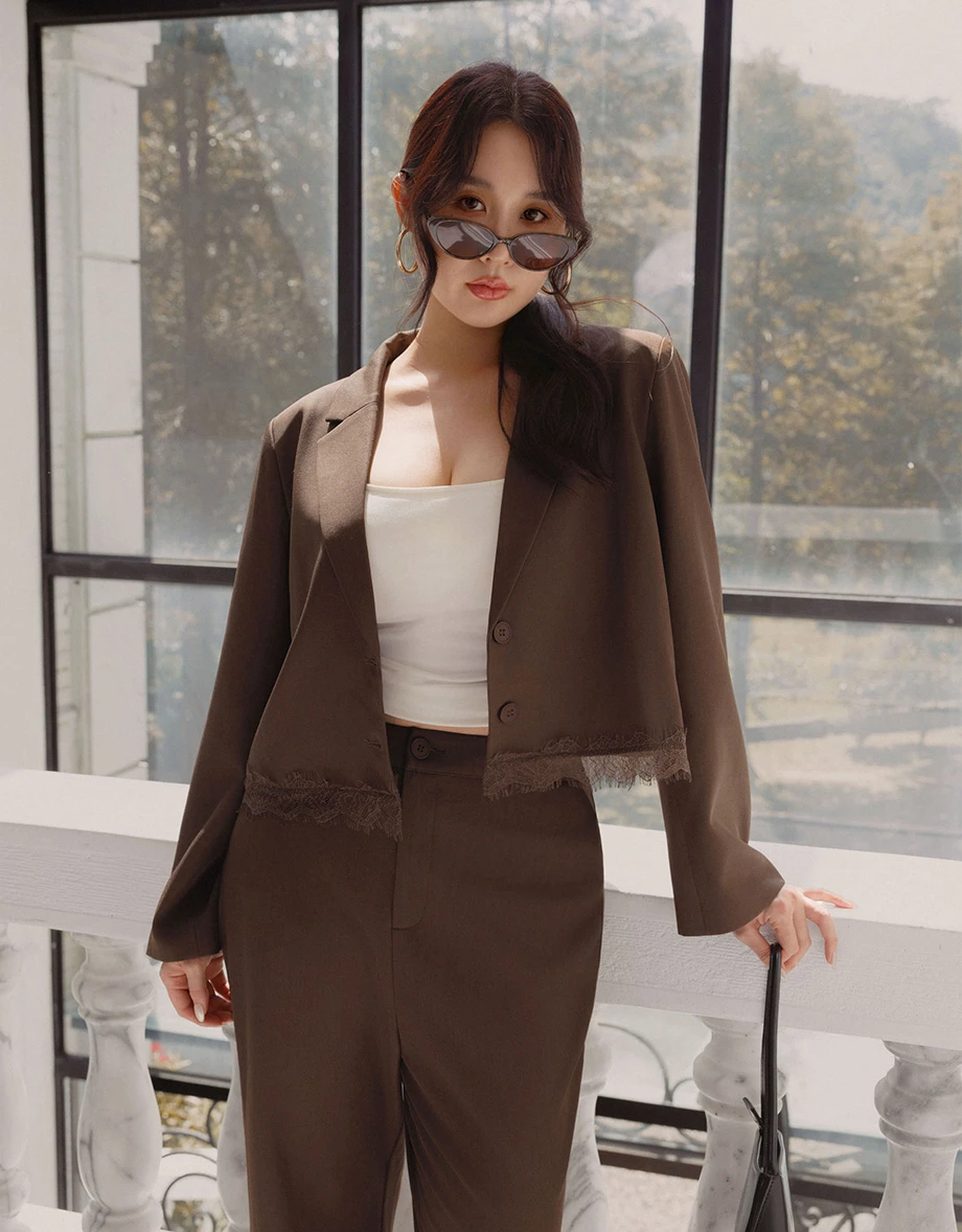 High Waist Elastic Back Flared Tailored Trousers