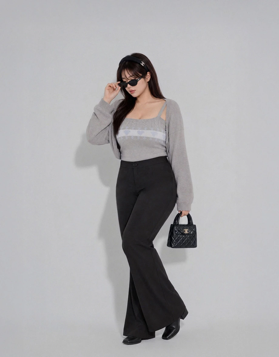 High Waist Elastic Back Flared Tailored Trousers