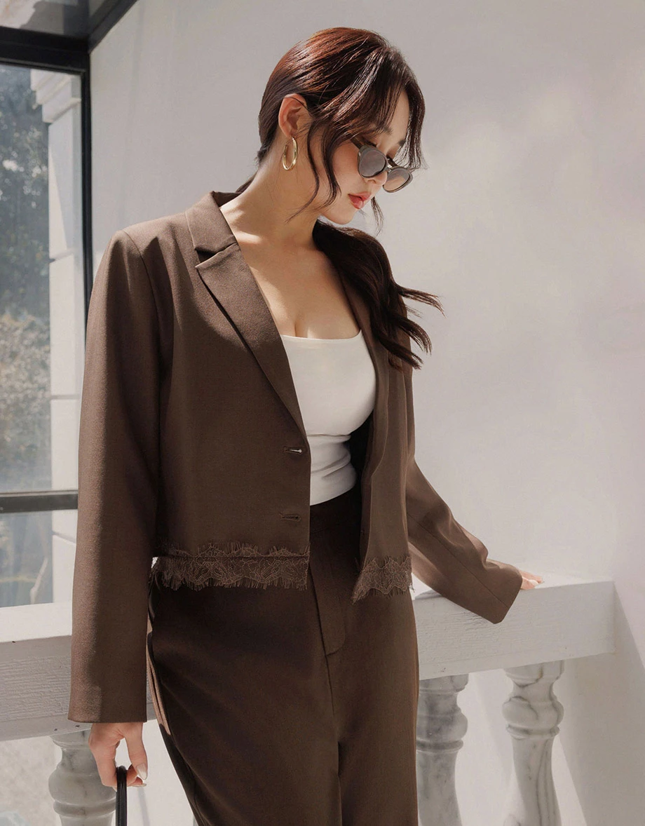 High Waist Elastic Back Flared Tailored Trousers