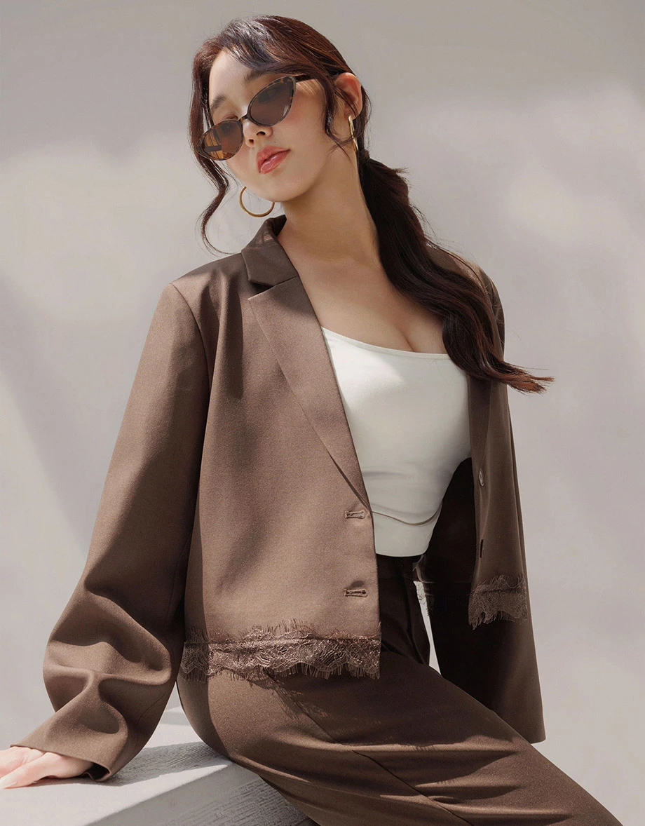 High Waist Elastic Back Flared Tailored Trousers