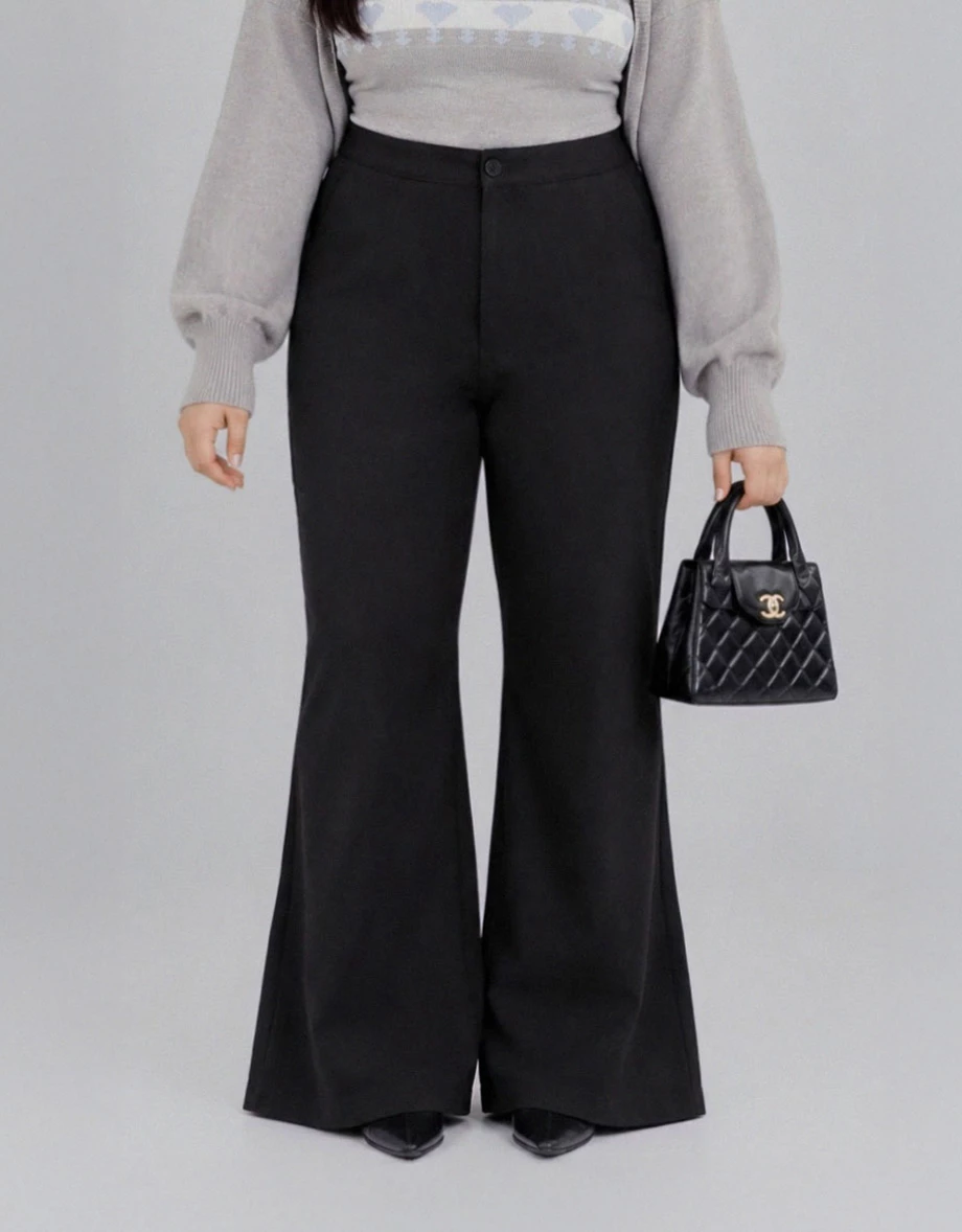 High Waist Elastic Back Flared Tailored Trousers High Waist Elastic Back Flared Tailored Trousers