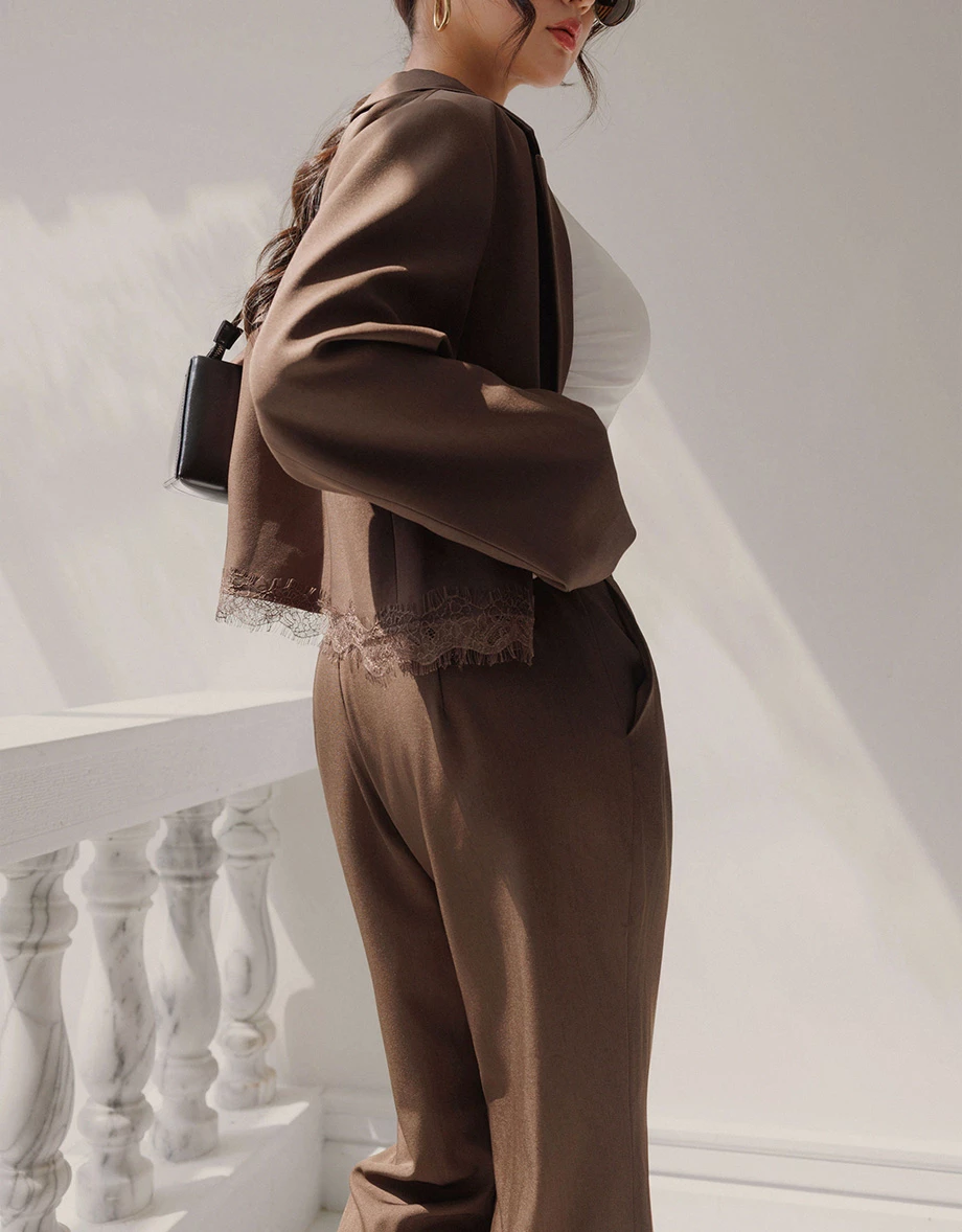 High Waist Elastic Back Flared Tailored Trousers