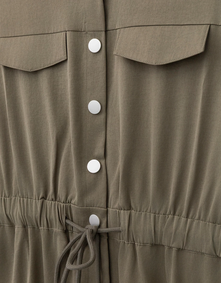 Snap Button Collared Cargo Utility Maxi Shirt Dress Snap Button Collared Cargo Utility Maxi Shirt Dress
