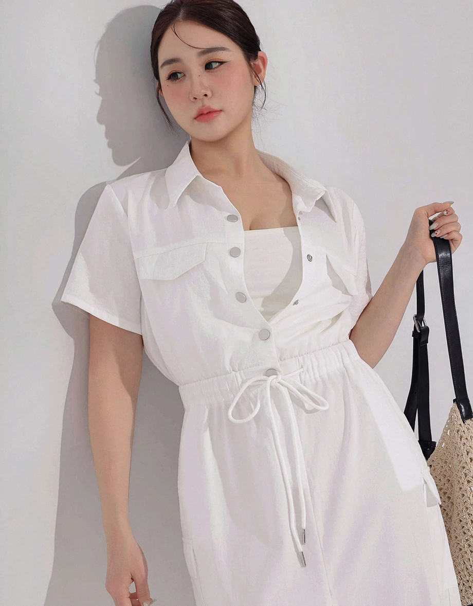 Snap Button Collared Cargo Utility Maxi Shirt Dress Snap Button Collared Cargo Utility Maxi Shirt Dress