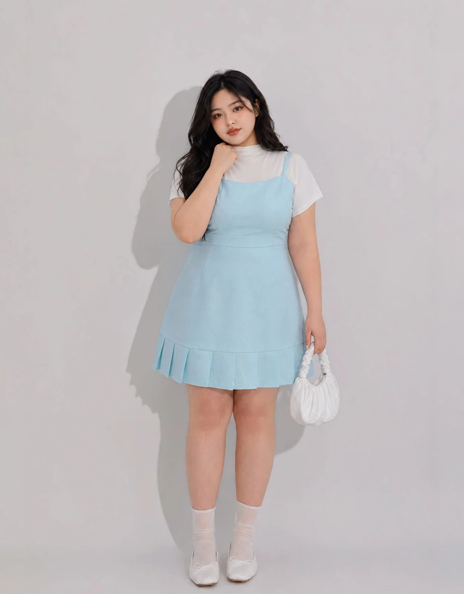 百褶下擺細肩帶背心短洋裝 百褶下擺細肩帶背心短洋裝