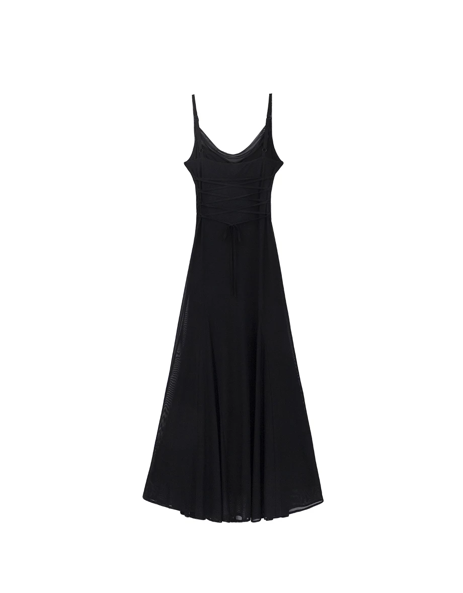 AIRY HOURGLASS Scarf Tie Draped Neckline Adjustable Strap Ruched Mesh Overlay Padded Maxi Dress AIRY HOURGLASS Scarf Tie Draped Neckline Adjustable Strap Ruched Mesh Overlay Padded Maxi Dress