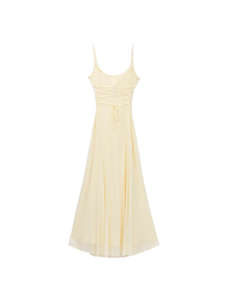 AIRY HOURGLASS Scarf Tie Draped Neckline Adjustable Strap Ruched Mesh Overlay Padded Maxi Dress AIRY HOURGLASS Scarf Tie Draped Neckline Adjustable Strap Ruched Mesh Overlay Padded Maxi Dress