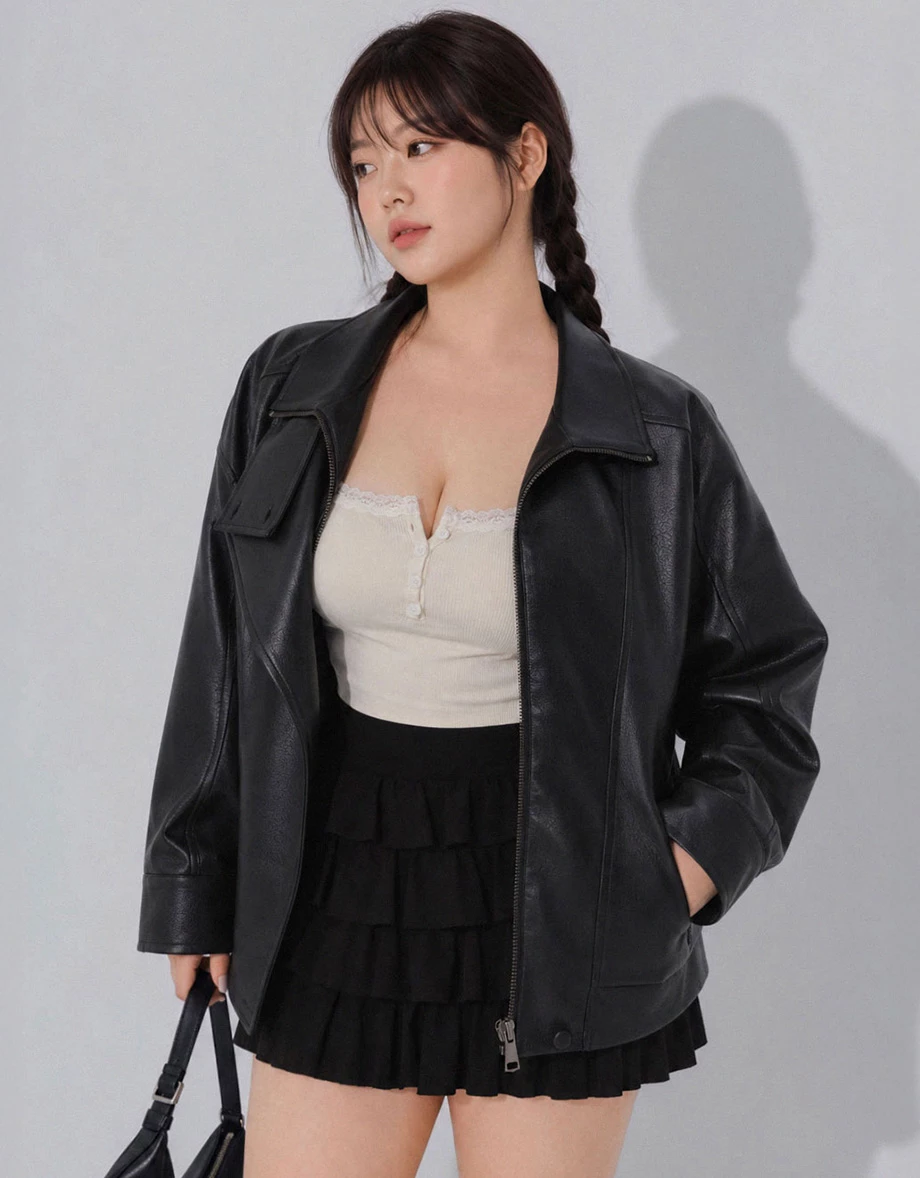 Asymmetric Zip Funnel Neck Faux Leather Biker Jacket