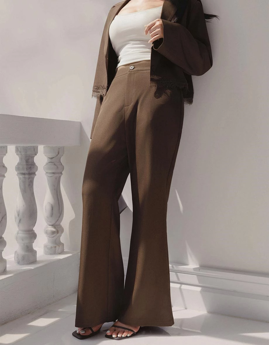 Collar Lapel Lace Hem Crop Long Sleeve Tailored Blazer (with Shoulder Pads)