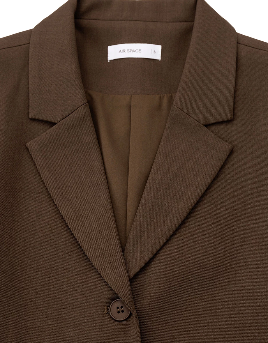 Collar Lapel Lace Hem Crop Long Sleeve Tailored Blazer (with Shoulder Pads)