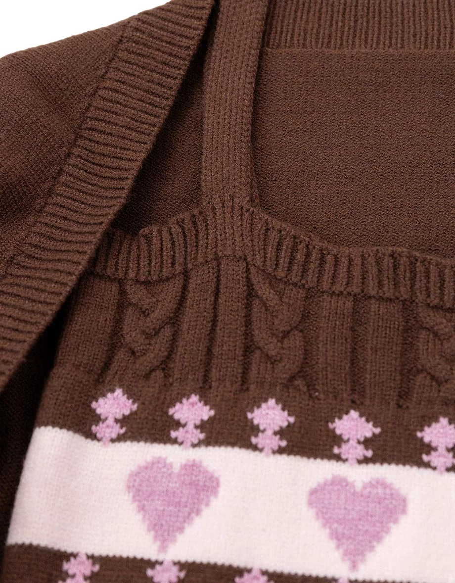 Drop Shoulder Crop Shrug and Heart Jacquard Cable Knit Camisole Top Set Wear Drop Shoulder Crop Shrug and Heart Jacquard Cable Knit Camisole Top Set Wear