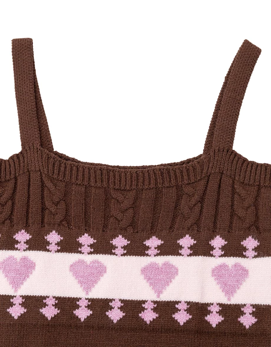 Drop Shoulder Crop Shrug and Heart Jacquard Cable Knit Camisole Top Set Wear Drop Shoulder Crop Shrug and Heart Jacquard Cable Knit Camisole Top Set Wear