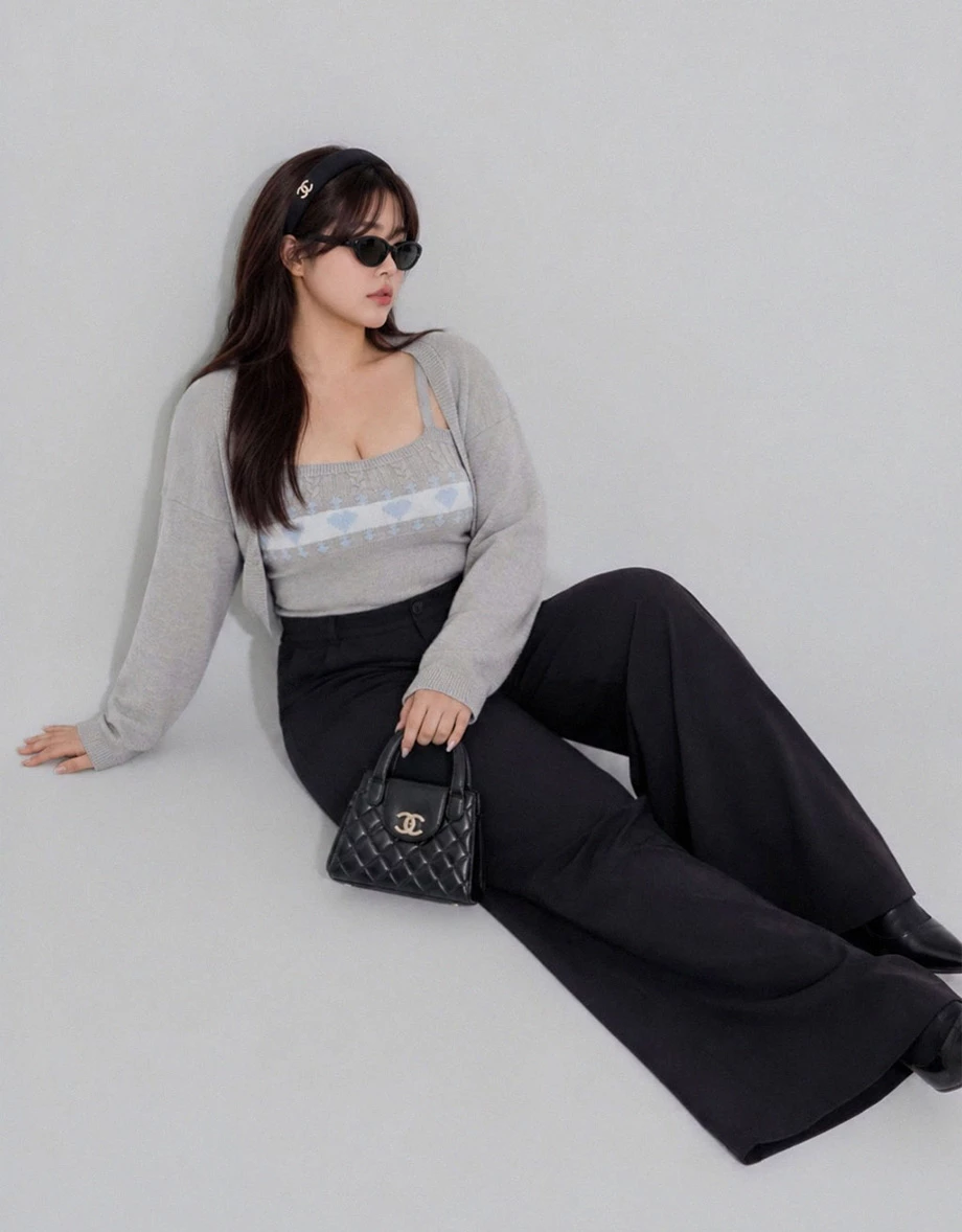 Drop Shoulder Crop Shrug and Heart Jacquard Cable Knit Camisole Top Set Wear Drop Shoulder Crop Shrug and Heart Jacquard Cable Knit Camisole Top Set Wear