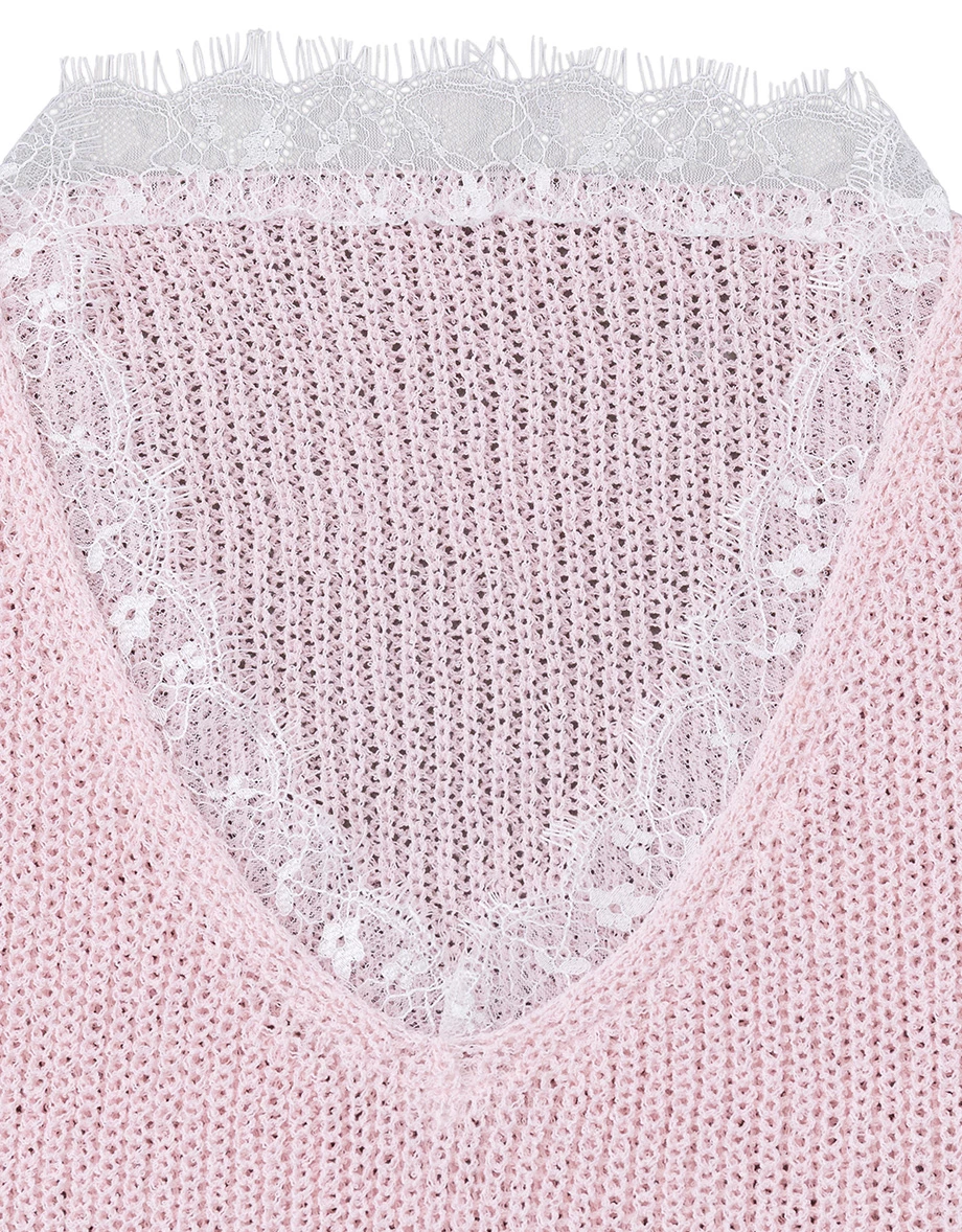 2 Way Lace Trim V Neck Open Knit Sweater 2 Way Lace Trim V Neck Open Knit Sweater