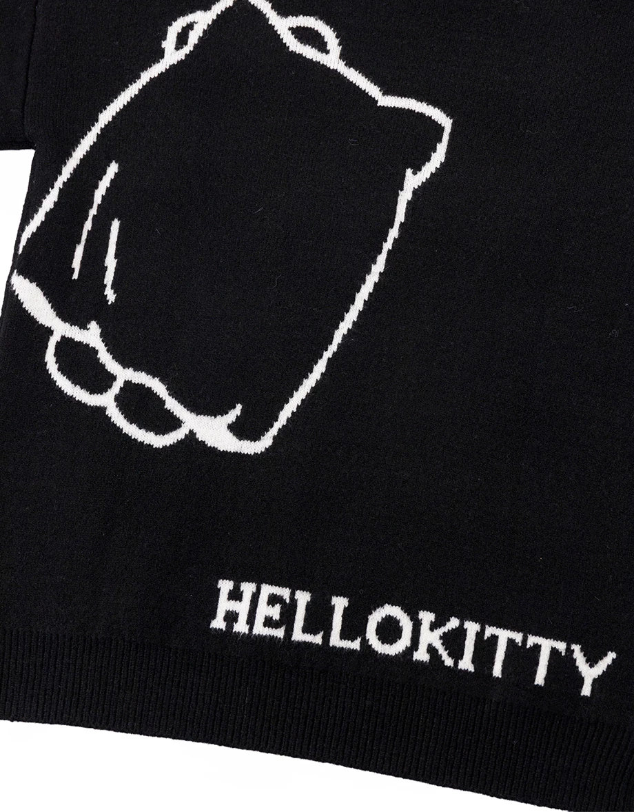 【Hello Kitty】緹花圖案圓領長袖長版毛衣