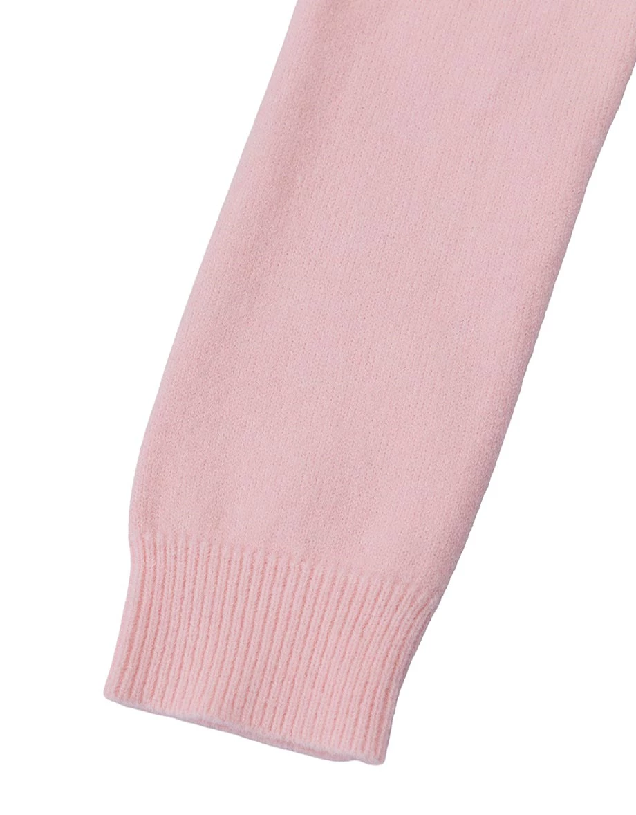 Ribbon Bow Applique Crew Neck Crop Knit Cardigan