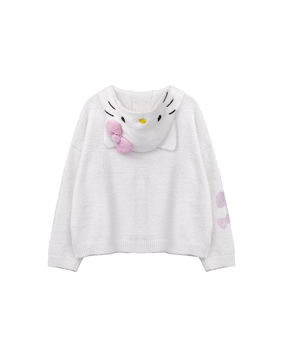 【Hello Kitty】立體蝴蝶結刺繡造型連帽長袖拉鍊針織外套 【Hello Kitty】立體蝴蝶結刺繡造型連帽長袖拉鍊針織外套