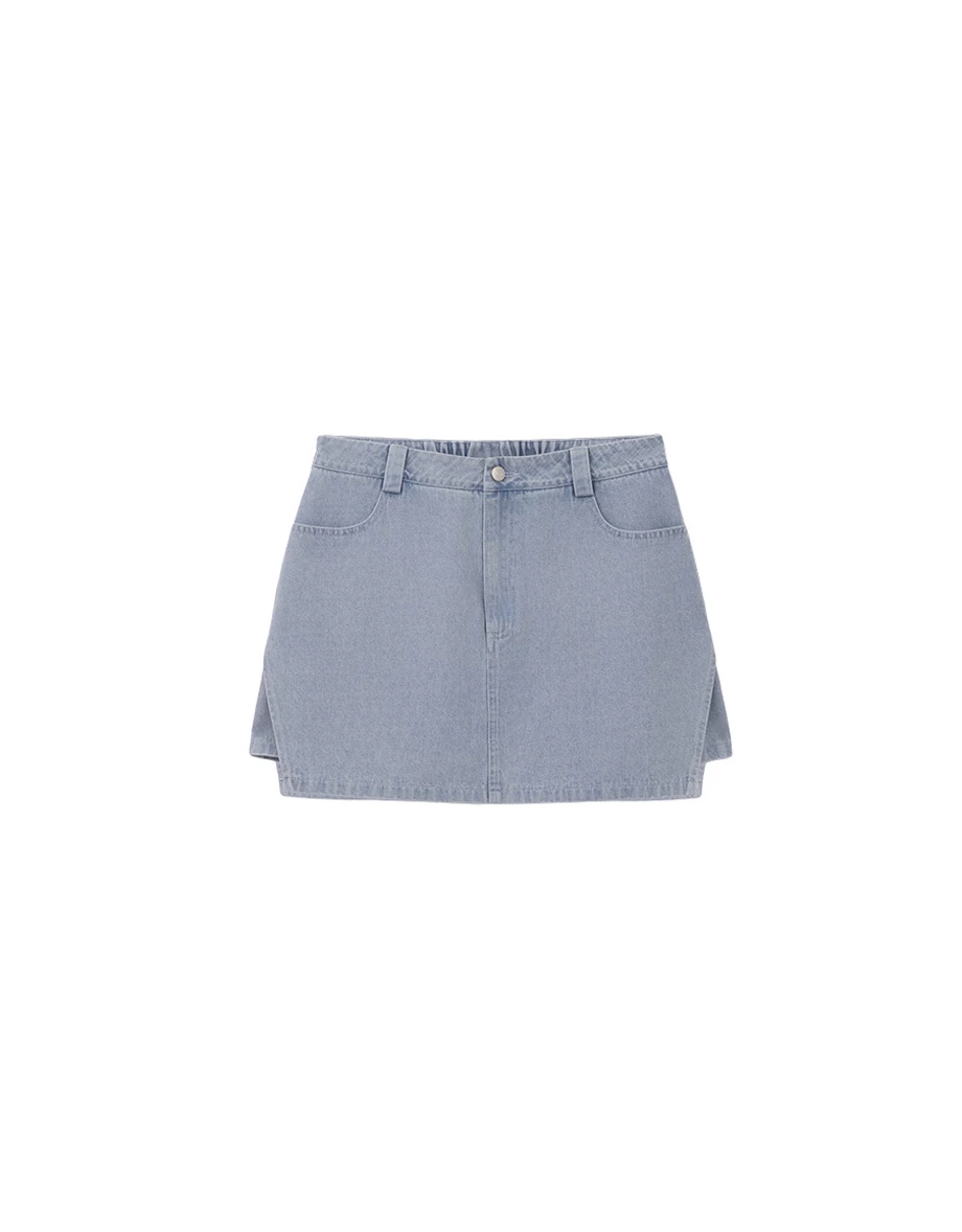 High Waist Side Slit A Line Jeans Denim Mini Skort High Waist Side Slit A Line Jeans Denim Mini Skort