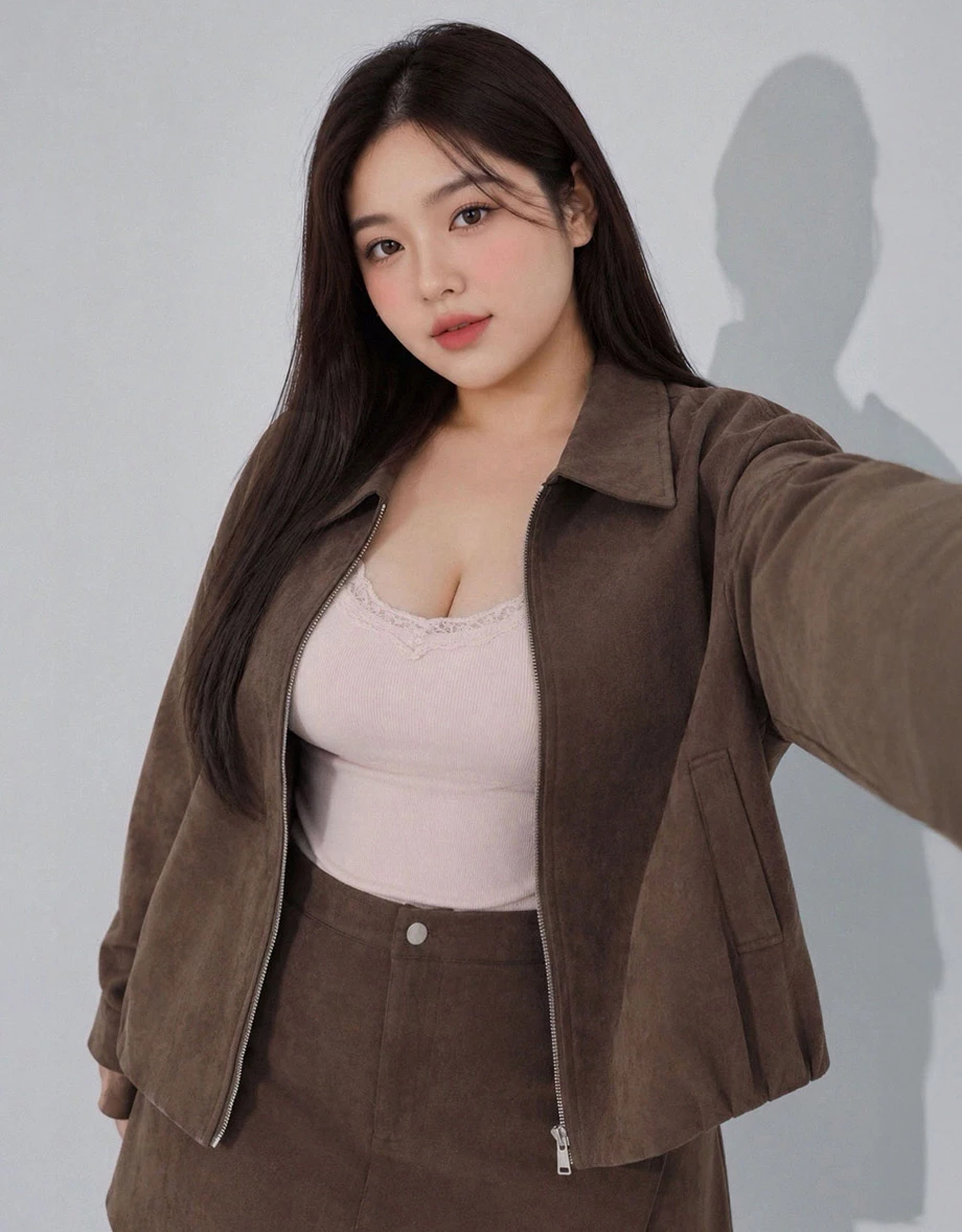 麂皮風高腰曲線裁片拼接短褲裙