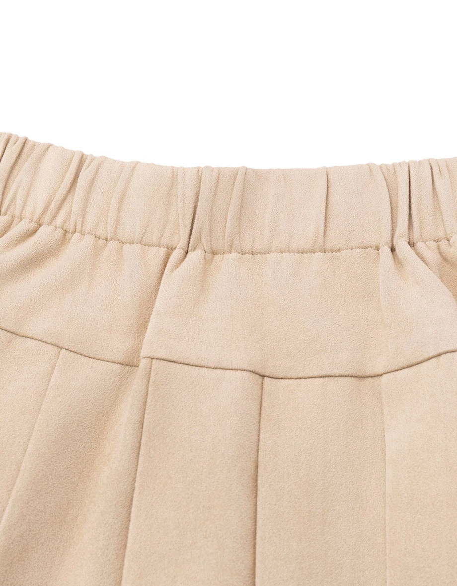 Wide Waistband Pleated Hem Mini Skort (Faux Leather / Faux Suede) Wide Waistband Pleated Hem Mini Skort (Faux Leather / Faux Suede)