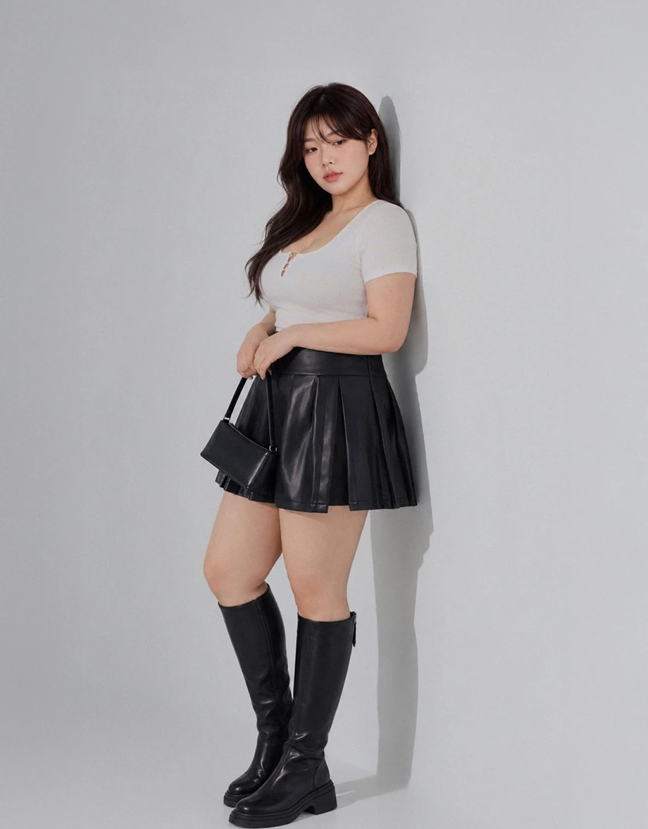 Wide Waistband Pleated Hem Mini Skort (Faux Leather / Faux Suede) Wide Waistband Pleated Hem Mini Skort (Faux Leather / Faux Suede)