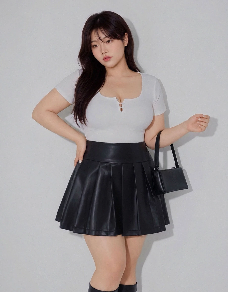 Wide Waistband Pleated Hem Mini Skort (Faux Leather / Faux Suede) Wide Waistband Pleated Hem Mini Skort (Faux Leather / Faux Suede)