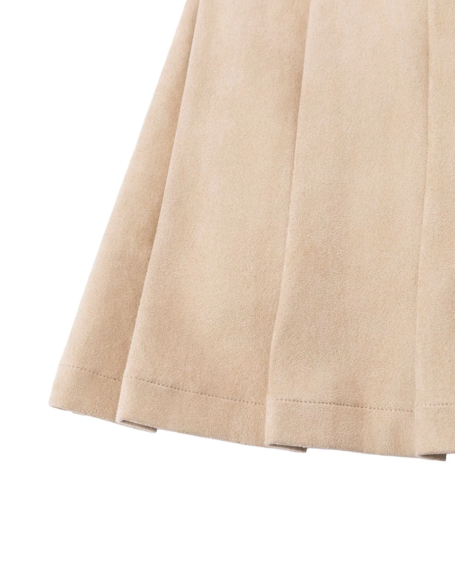 Wide Waistband Pleated Hem Mini Skort (Faux Leather / Faux Suede) Wide Waistband Pleated Hem Mini Skort (Faux Leather / Faux Suede)