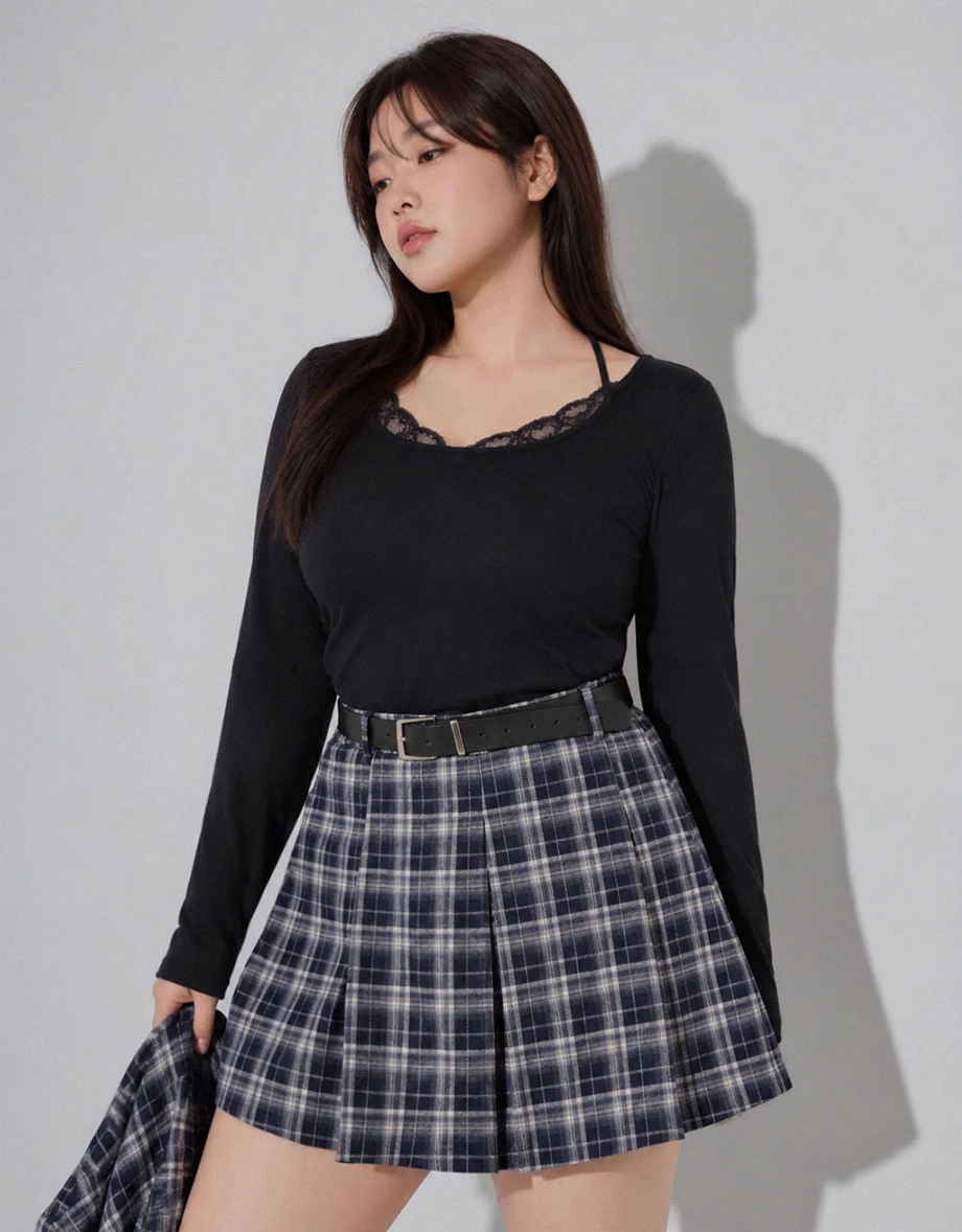 Plaid Pleated High Waist A Line Mini Skort (with Belt) Plaid Pleated High Waist A Line Mini Skort (with Belt)