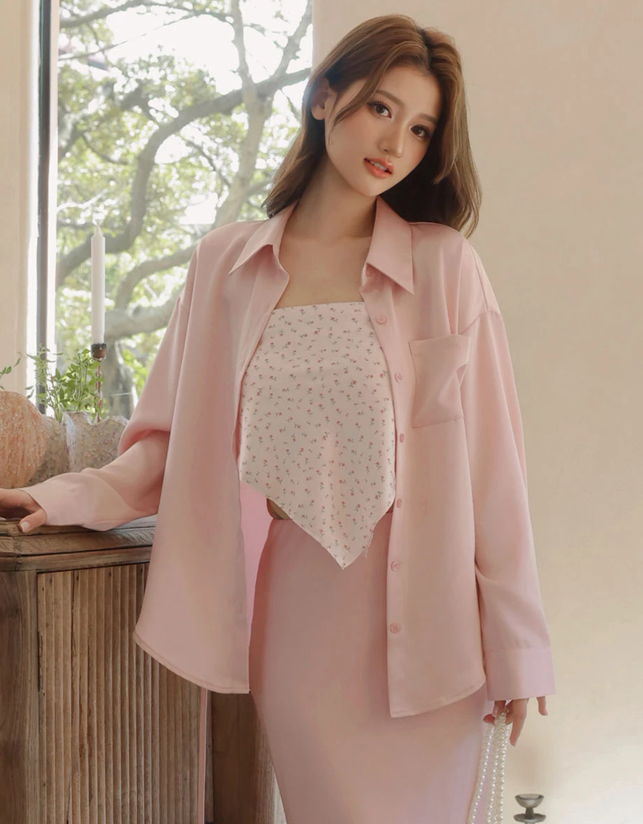 【SABRINA Design】Oversized Collared Long Sleeve Button Down Shirt Blouse