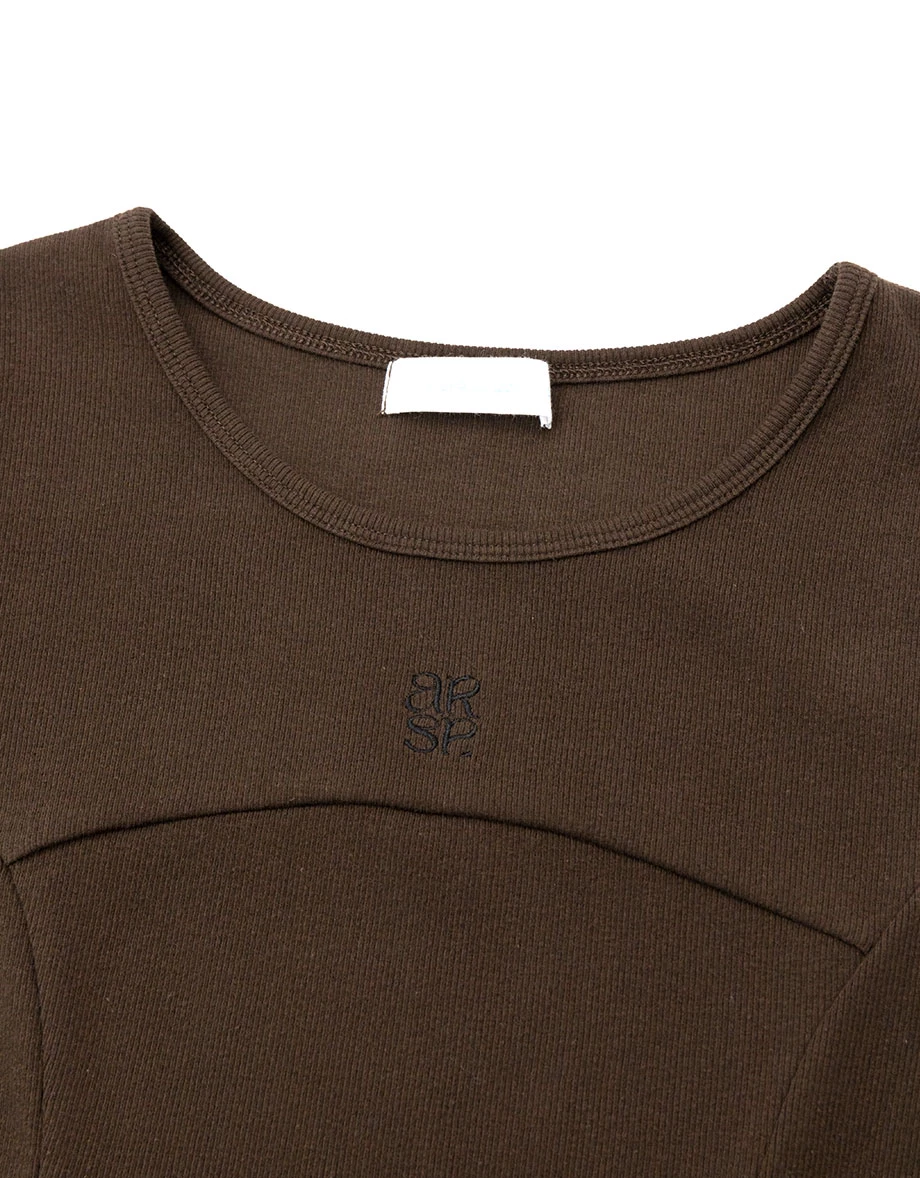 AIR SPACE Logo Embroidered Curved Hem Ribbed Short Sleeve Crop Top AIR SPACE Logo Embroidered Curved Hem Ribbed Short Sleeve Crop Top