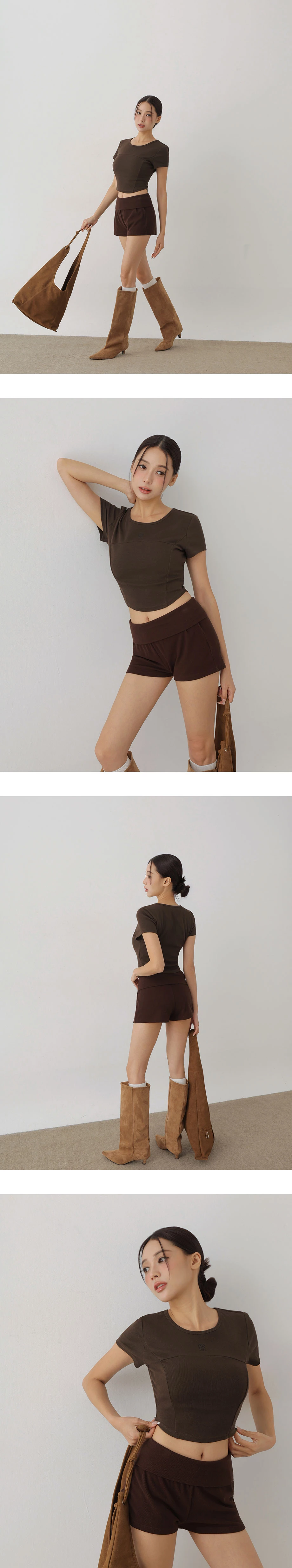 AIR SPACE Logo Embroidered Curved Hem Ribbed Short Sleeve Crop Top AIR SPACE Logo Embroidered Curved Hem Ribbed Short Sleeve Crop Top