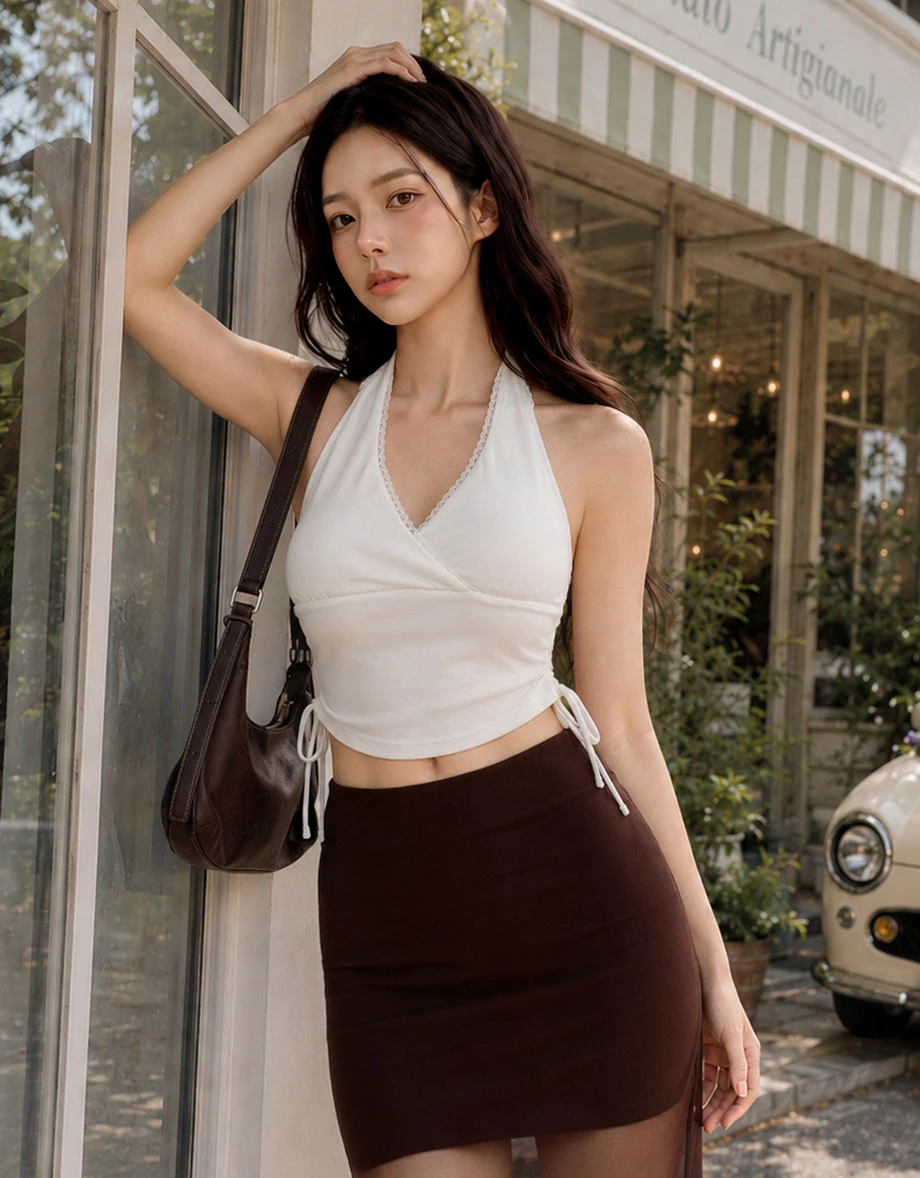 Side Drawstring Halter Wrap Lace Trim Crop Padded Tank Top Side Drawstring Halter Wrap Lace Trim Crop Padded Tank Top