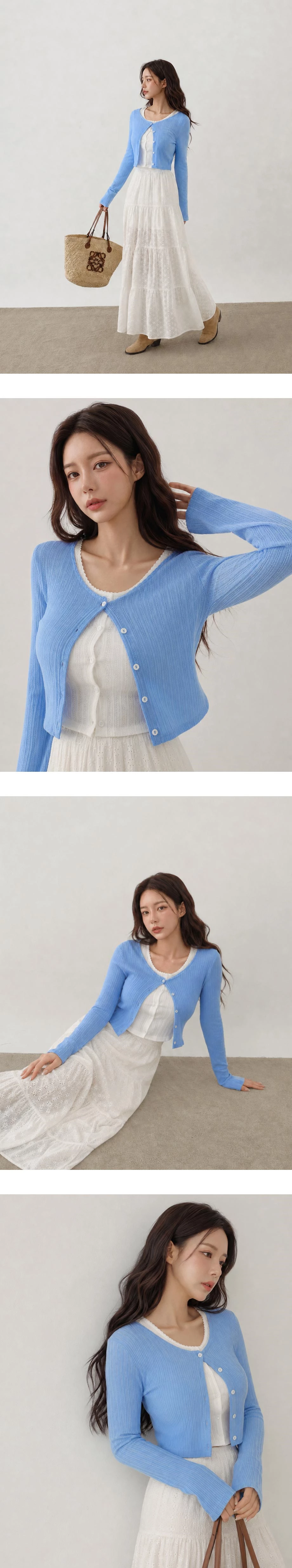Scalloped Trim Button Up Pointelle Sheer Cardigan Scalloped Trim Button Up Pointelle Sheer Cardigan