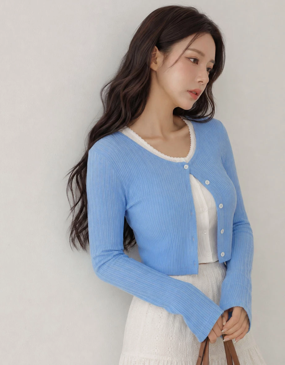 Scalloped Trim Button Up Pointelle Sheer Cardigan Scalloped Trim Button Up Pointelle Sheer Cardigan