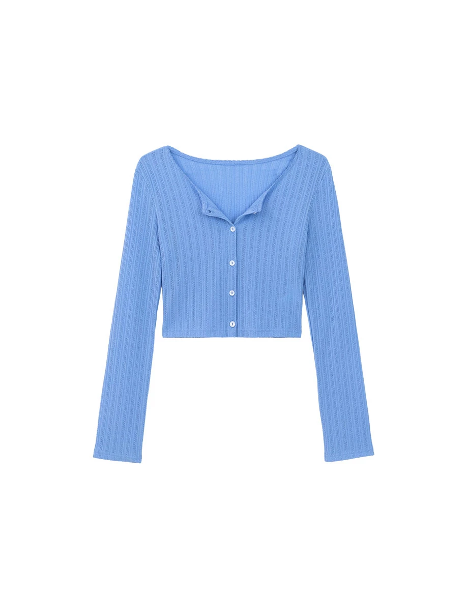 Scalloped Trim Button Up Pointelle Sheer Cardigan Scalloped Trim Button Up Pointelle Sheer Cardigan