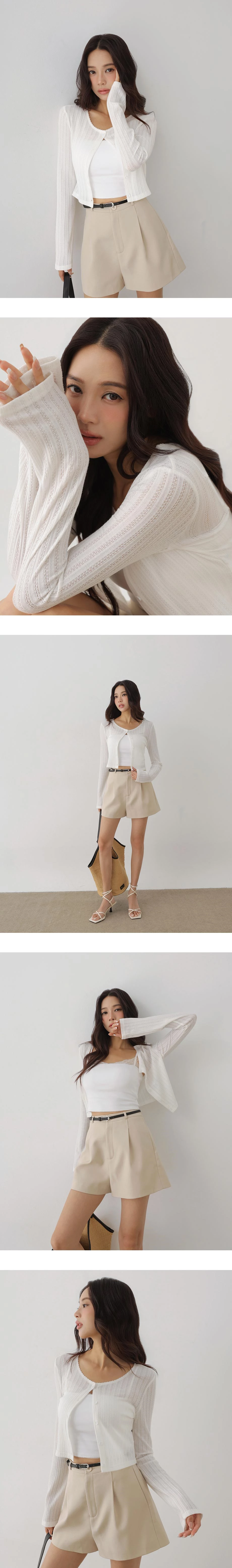 Scalloped Trim Button Up Pointelle Sheer Cardigan Scalloped Trim Button Up Pointelle Sheer Cardigan