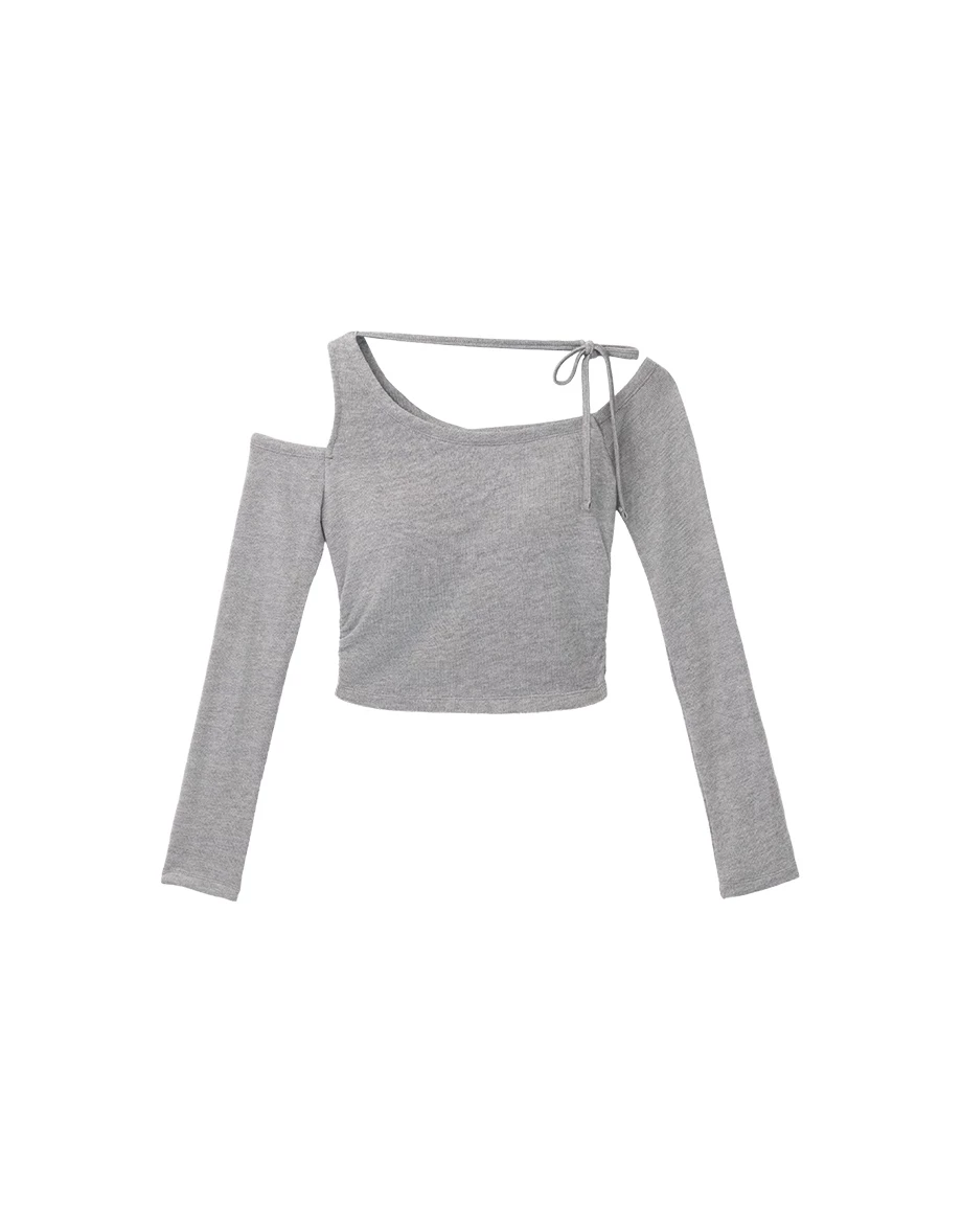Asymmetric Cold Shoulder Choker Tie Knit Padded Bra Top