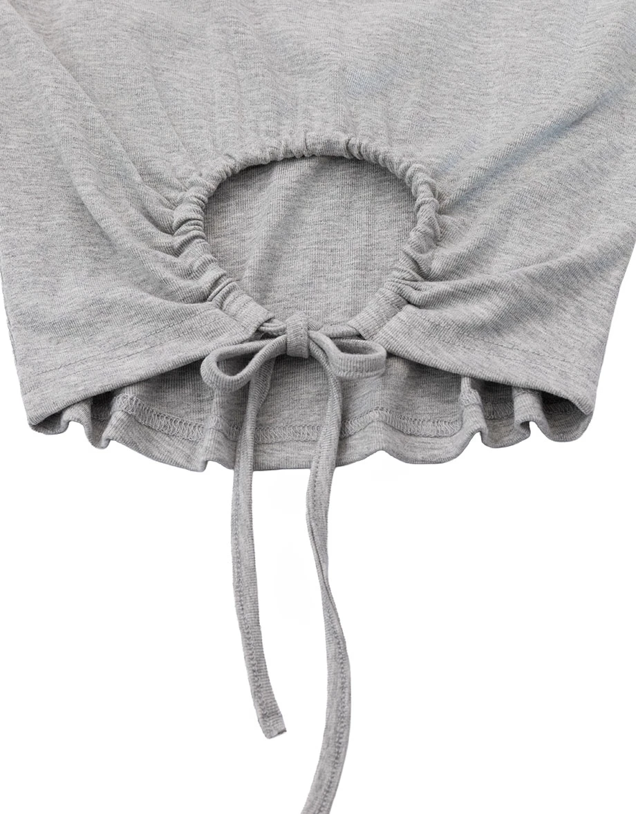 Crew Neck Back Cutout Drawstring Tie Long Sleeve Crop Top Crew Neck Back Cutout Drawstring Tie Long Sleeve Crop Top