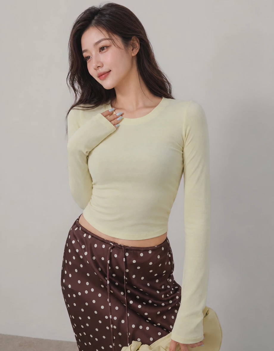 Crew Neck Back Cutout Drawstring Tie Long Sleeve Crop Top Crew Neck Back Cutout Drawstring Tie Long Sleeve Crop Top
