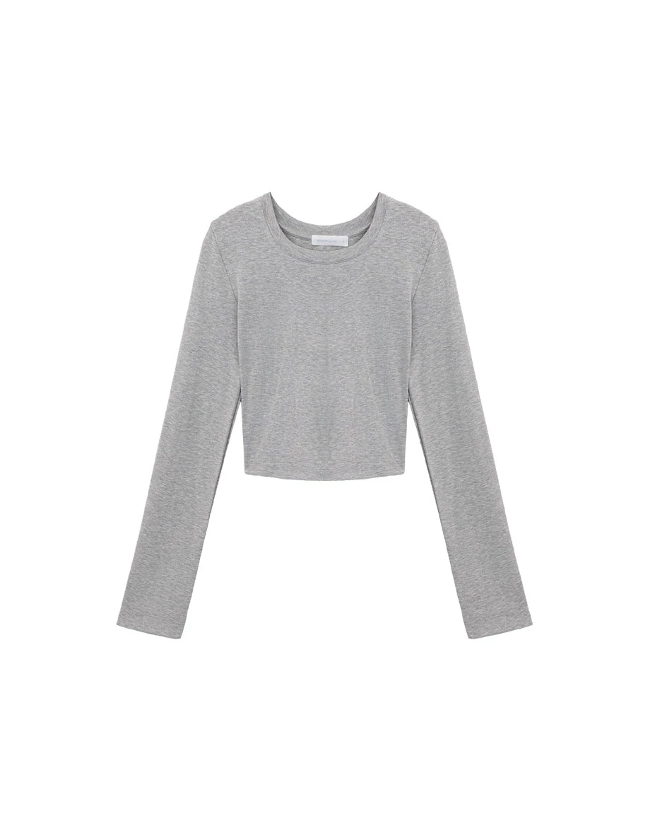 Crew Neck Back Cutout Drawstring Tie Long Sleeve Crop Top
