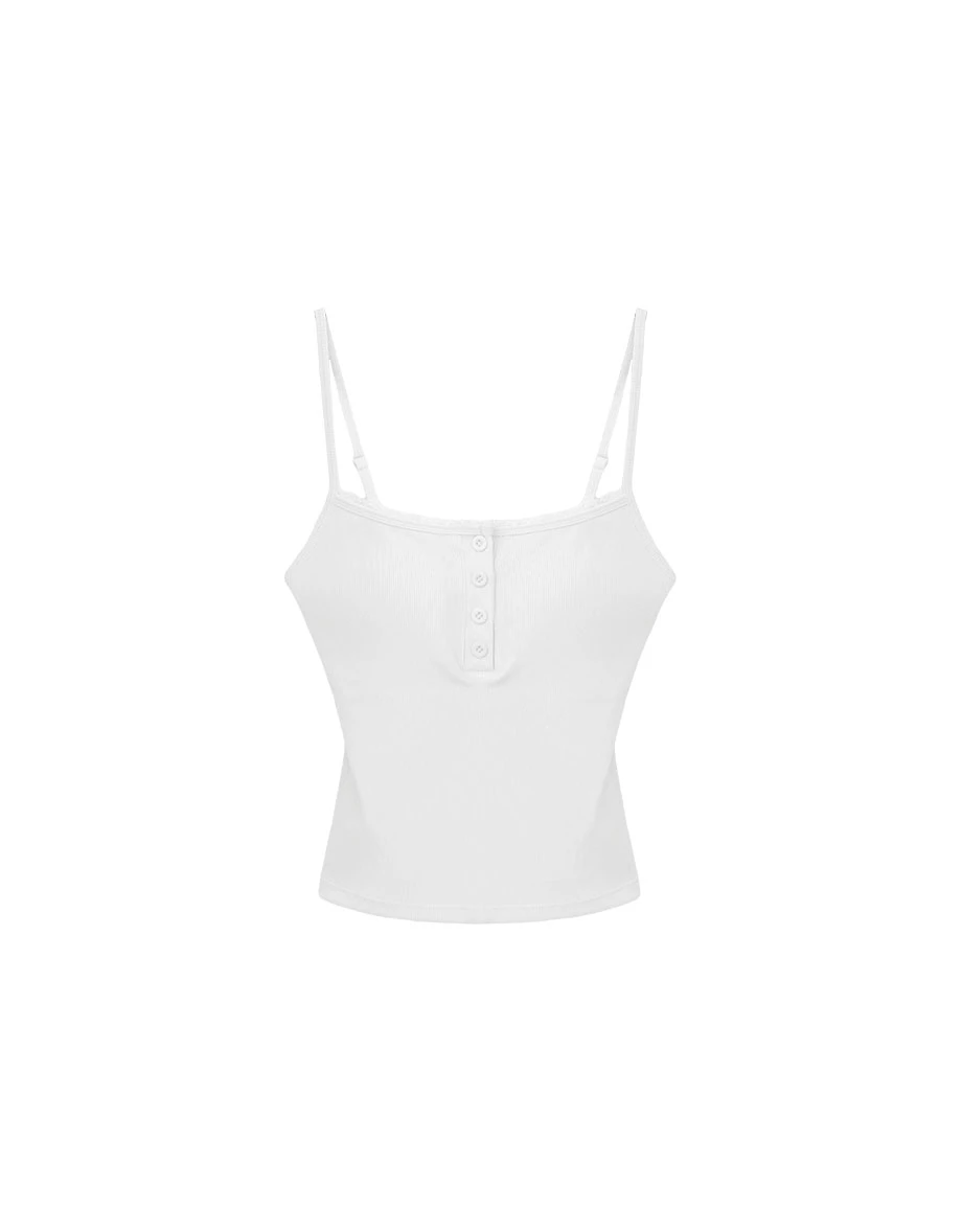 Lace Trim Henley Button Padded Camisole Top