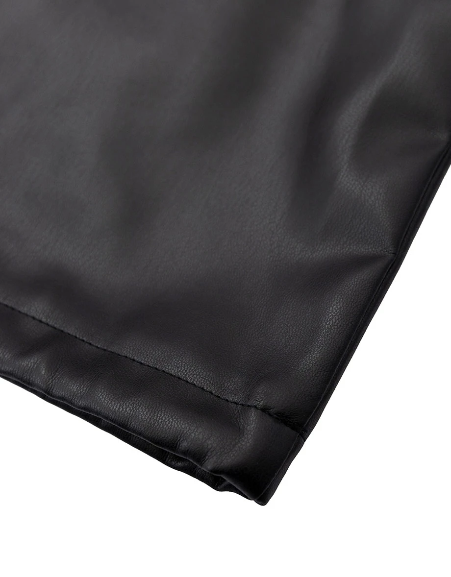 Collared Double Pocket Drawstring Hem Crop Shirt Blouse (Faux Leather / Faux Suede) Collared Double Pocket Drawstring Hem Crop Shirt Blouse (Faux Leather / Faux Suede)