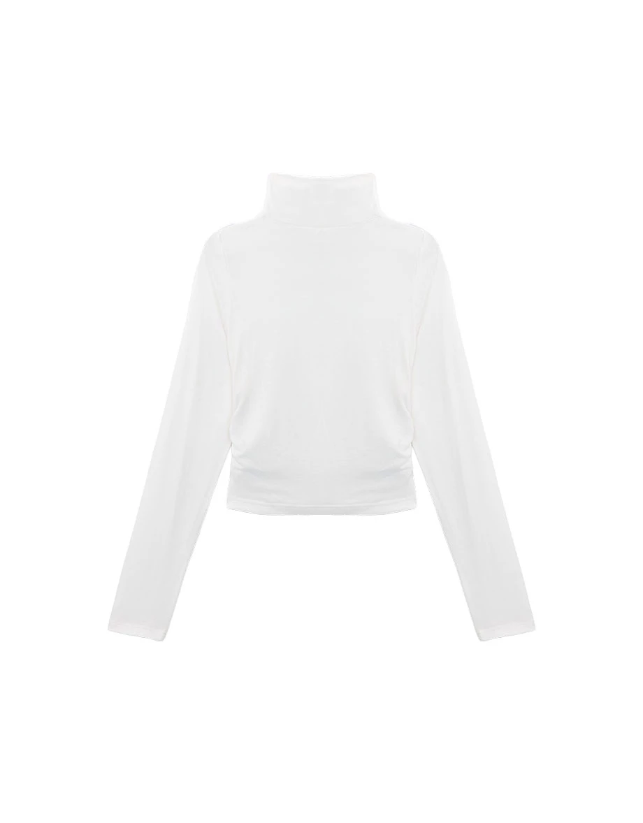 High Neck Side Ruched Fitted Long Sleeve Crop Top High Neck Side Ruched Fitted Long Sleeve Crop Top