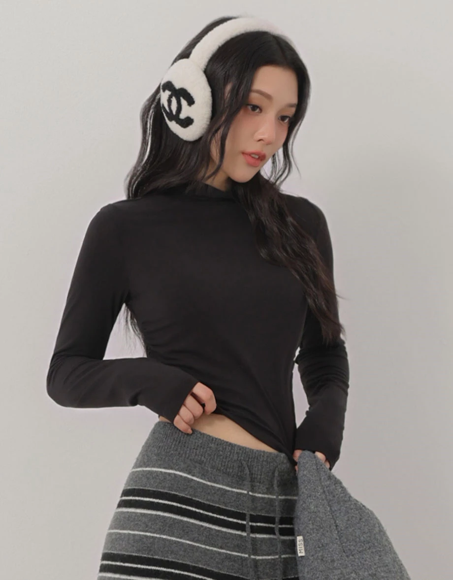 High Neck Side Ruched Fitted Long Sleeve Crop Top High Neck Side Ruched Fitted Long Sleeve Crop Top