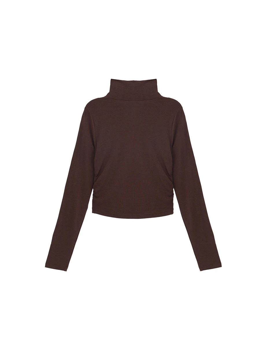 High Neck Side Ruched Fitted Long Sleeve Crop Top High Neck Side Ruched Fitted Long Sleeve Crop Top